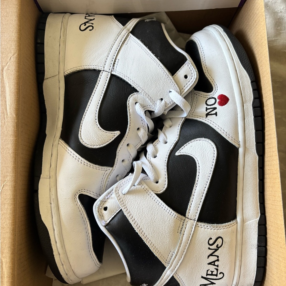 Supreme x Nike Black and White High-Top Sneakers